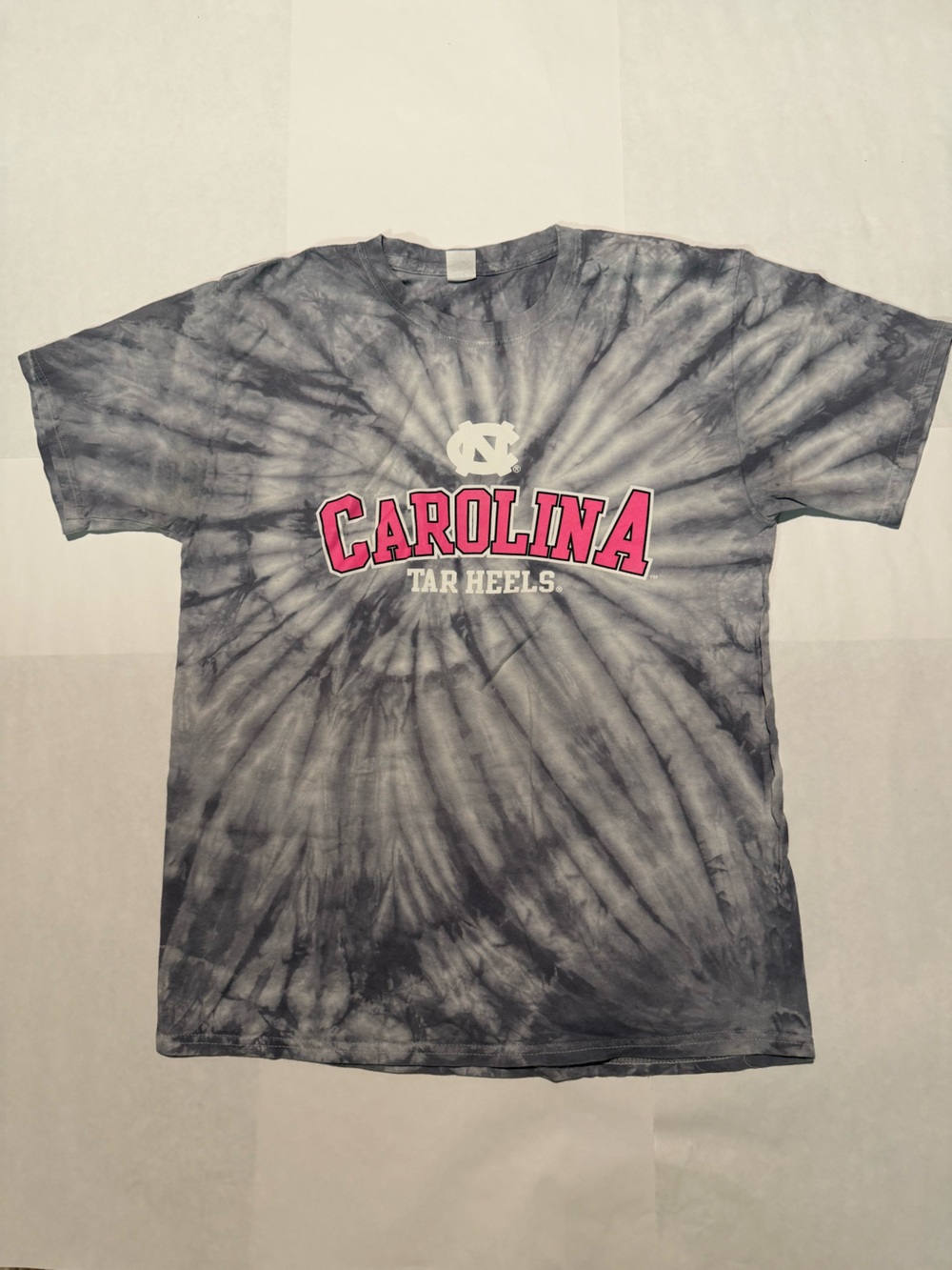 Hanes Gray Tie-Dye Carolina Tar Heels T-Shirt with Pink Logo